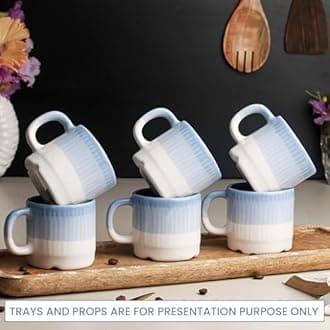 The Earth Store Tritone Sky Blue Fringe Tea Cups Set of 6 Microwave and Dishwasher Safe, Perfect for Every Occasion Capacity - 200 ml Each