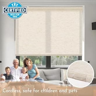 Persilux Light Filtering Roller Shades for Windows,Cordless,Linen Fabric,Roller Blinds,Thermal Insulated Fabric UV Protection Shades for Home,Office,Bedroom,Door,Light Filtering-Cream,43" W X 56" H