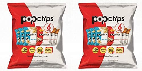 2 x 6 Pack PopChips Potato Variety Snacks! 9.6 Oz. TOTAL 12 Single Serving Bags - 6 Sea Salt + 6 Barbeque Chips! Tasty Sample Variety Set!
