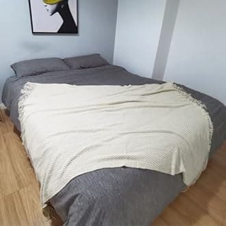 LOMAO Knitted Throw Blanket with Tassels Bubble Textured Lightweight Throws for Couch Cover Home Decor (Cream, 60x80)