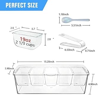 INNOVATIVE LIFE Bar Serving Tray on Ice with 5 Compartments Container, Fruit Trays for Serving for Party, Party Platters for Serving Food, Garnish Platters with Lid for Bar, Clear