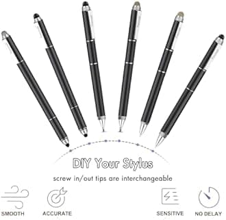 Capacitive Stylus Pen with Ballpoint Pen Writing ,Penyeah 4-in-1 Touch Screen Stylusââ‚¬â€Writing Pen &Disc Tip & Mesh Fiber Tip & Rubber Tip,Stylus Pen For Touch Screen Devices--Black