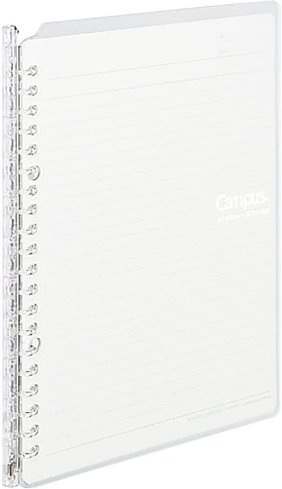 Campus Smart Ring Binder, A5 Clear Refillable Binder Notebook 20 Holes with 10 Extra Loose-Leaf Paper, Up to 25 Filler Papers for Work & Study, Japan Import (RU-SP130T)