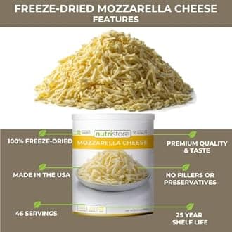 Nutristore Freeze Dried Mozzarella Cheese Shredded 20 Large Servings | Premium Quality | Amazing Taste | Perfect for Camping | Survival Food (Single Can)