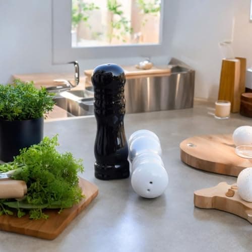 Salt Pepper Set for Dining Table & Kitchen | Ceramic Salt and Pepper Shakers, Salt Pepper Dispenser, Container, Sprinkler | Home | Cafe | Office - 60 ML (Chess Players, 1 Set)