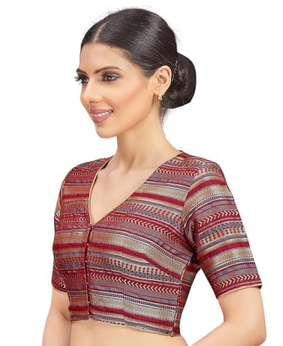 Studio Shringaar Women's Half Sleeve Brocade Readymade Saree Blouse