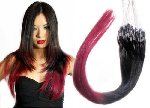 Off Black & Burgundy Two Tone Ombre 18” Micro Loop Ring Human Hair Extensions, 50 Strands 1B/BURG#