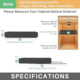 Pull out Cabinet Organizer, Expandable(12"-20") Heavy Duty Slide out Drawer Fixed with Adhesive Nano Film for Pots, Roll out Shelf Storage for Kitchen Base Cabinet Organization, Pantry, Bathroom