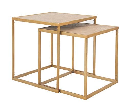 Amazon Brand – Rivet Mid-Century Modern Honeycomb Square End/Side/Nesting Tables, Wood and Bronze
