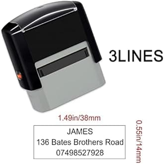 Personalised Stamp 38x14mm Custom Self-Inking Business Address Rubber Stamps Up to 3 Lines-4 Color and Font Choices