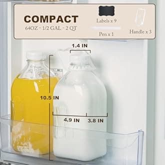 FyndraX Glass Milk Jugs Containers - Half Gallon Juice Bottles with Airtight Screw Cap and Handle for Milk, Breastmilk, Iced Tea, Cold Water, 64OZ Pitcher Set of 3