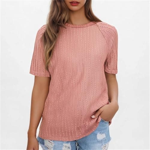 Women Summer Tops y2k Casual Solid Round Neck Pullover Loose Fashion Short Sleeve Elegant Dressy Business Tunic Blouse Print