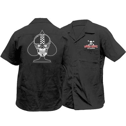 LETHAL THREAT SPADE BIKER SKULL WORK SHIRT BLACK SM