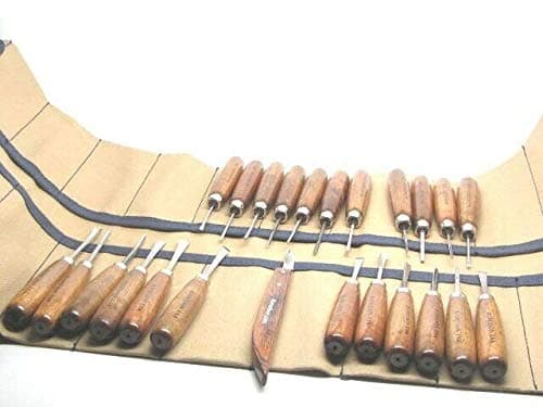 24pc Woodcarving Tools w/25 Pocket Canvas Tool Roll RAMELSON USA