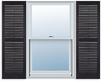 15 Inch x 47 Inch Standard Louver Exterior Vinyl Window Shutters, Black (Pair)