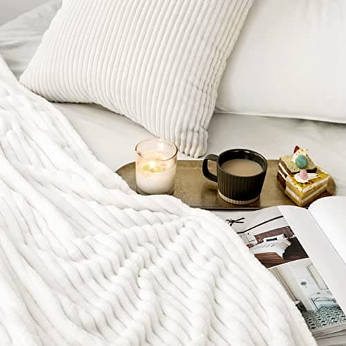 MIULEE Flannel Fleece Throw Blankets Soft Warm Comfortable Throws for Sofa Corduroy Fluffy Blanket Bed Throw for Bedroom Couch Travel Kids Bedroom Accessories 65x82Inch Beige