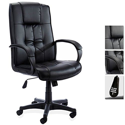 Universal Hub NEW ADJUSTABLE COMFORT LEATHER OFFICE CHAIR STUDY WORK COMPUTER DESK SWIVEL TILT (Black)