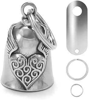 vvag Motorcycle Bell Durable Guardian Angel Bell Hanger Biker Bell with Keychain Ring Motorcycle Accessories for Women