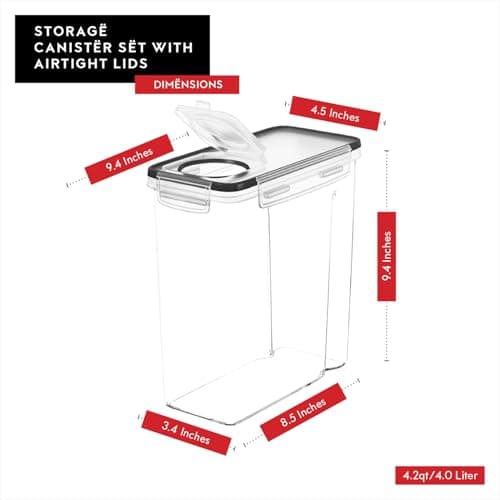 DWËLLZA KITCHEN Cereal Containers Storage 4 Pack 135 fl. oz Cereal Dispenser Airtight Food Storage Containers BPA-Free Pantry Organization and Storage, Canister for Flour & Sugar 1 Marker 8 Labels