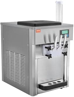 VEVOR Commercial Ice Cream Machine, 21 QT/H Yield, 1800W 3-Flavor Countertop Soft Serve Ice Cream Maker, 2 x 4L Hopper 2 x 1.8L Cylinder, LCD Panel Auto Clean Pre-cooling, for Restaurant Snack Bar
