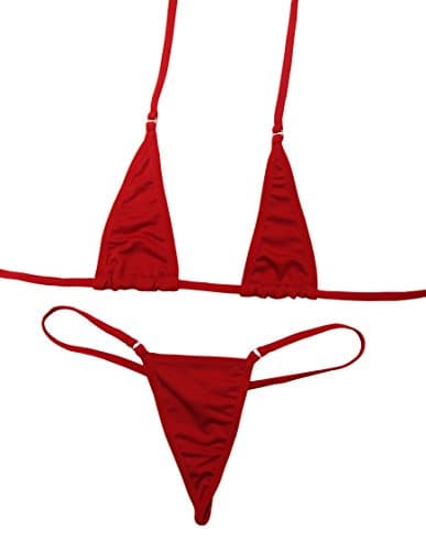 Barllen Women's Sheer Micro Halterneck Top and G-String Set (Red)