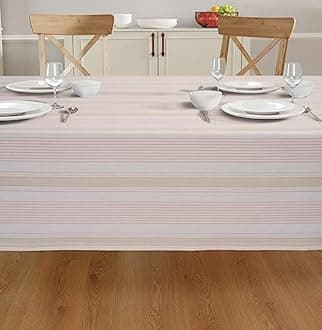 Pink-Taupe 100% Ring Spun Cotton Dobby Stripe Tablecloth Mitered Stitched | for Kitchen Dining | Decoration | Parties | Weddings | (Rectangle, 60"X104")