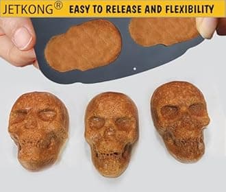 JETKONG 6 Cavity Skull Cake Pan Silicone Skull Baking Pan Molds