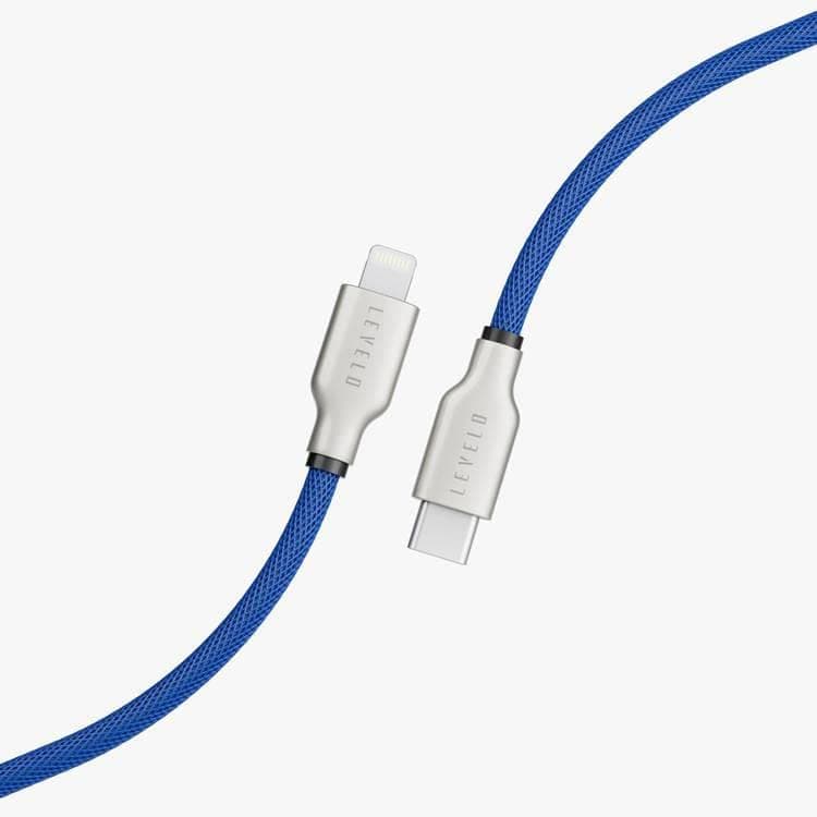 LEVELOUSB-C To Lightning Head MFI 1.1M Cable, 1.1 Meter, Power Delivery 27W Output, 480Mbps Data Transfer Rate, Fish Net Protection, Long Lasting Service Life, 3000+ Lifespan Bends (Dark Blue)