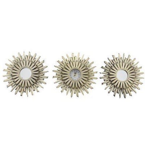 bulkl buys Home Decor Starburst Wall Mirror Set with Clock, 3 Piece