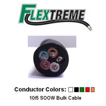 10/5 AWG Bulk Cable 25 Foot - SOOW Jacket, 30 Amps, 5 Wire, 600V - Water and Oil Resistant