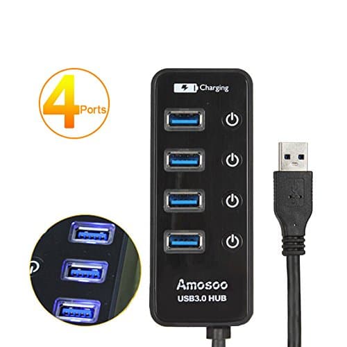 Super Speed 4-Port USB 3.0 Ultra Slim Data Hub Micro USB Splitter & Adapter 5Gbps Transfer Rate for Mac, PC, USB Flash Drives, iPhone, iPhone 6s Plus, iPad, PC and More (Black) (With Switch)