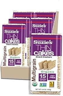 Suzie's Organic Multigrain Rice Cake Thins|6 Pack|USDA Organic, NON-GMO, Fat-Free, Sugar-Free, Gluten-Free|Low-Calorie Snack-16 Calories Per Slice|Bread & Cracker Replacement