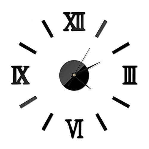 Frameless Wall Clock - Sticker Clock for Home Decor - Roman (Black)