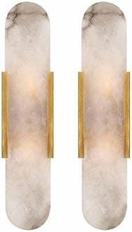 Natural Alabaster Wall Sconces Set of 2 Marble Wall Lamp Bathroom Vanity Light Fixtures Alabaster Sconce Lighting White Stone Wall Mount Lamp for Bedroom Living Room Hallway Stairs Kitchen