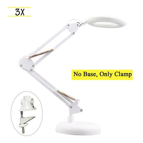 Magnifying Desk Lamp LED Lights Foldable Positioning Arms Weighted Base 3X Magnification and Adjustable Brightness (NO Base)