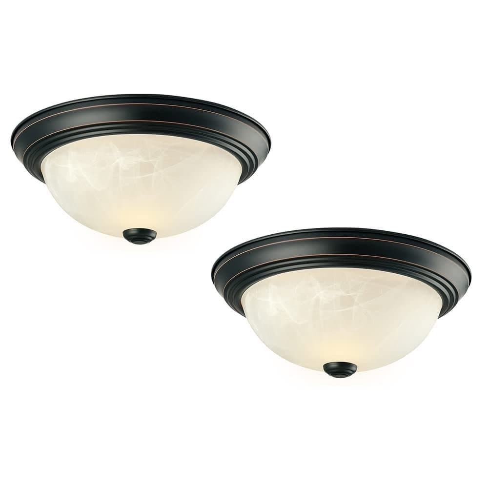 Design House 587519 Traditional 2 Pack 2-Light Indoor Dimmable Ceiling Light with Alabaster Glass for Bedroom Hallway Kitchen Dining Room, Oil Rubbed Bronze, 11-Inch