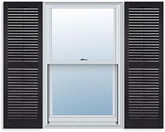 15 Inch x 63 Inch Standard Louver Exterior Vinyl Window Shutters, Black (Pair)