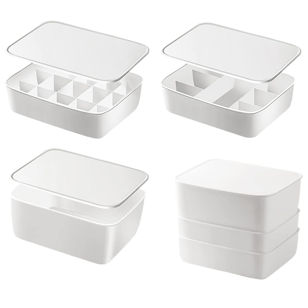 3 Sets Underwear Bra Sock Organizer Boxes With 3 Lids, Underwear Sock Storage Boxes Dividers, Plastics Drawer Cabinet Closet Organizers Storage Boxes(1+7+15 Cell, Tender white（A little pink))