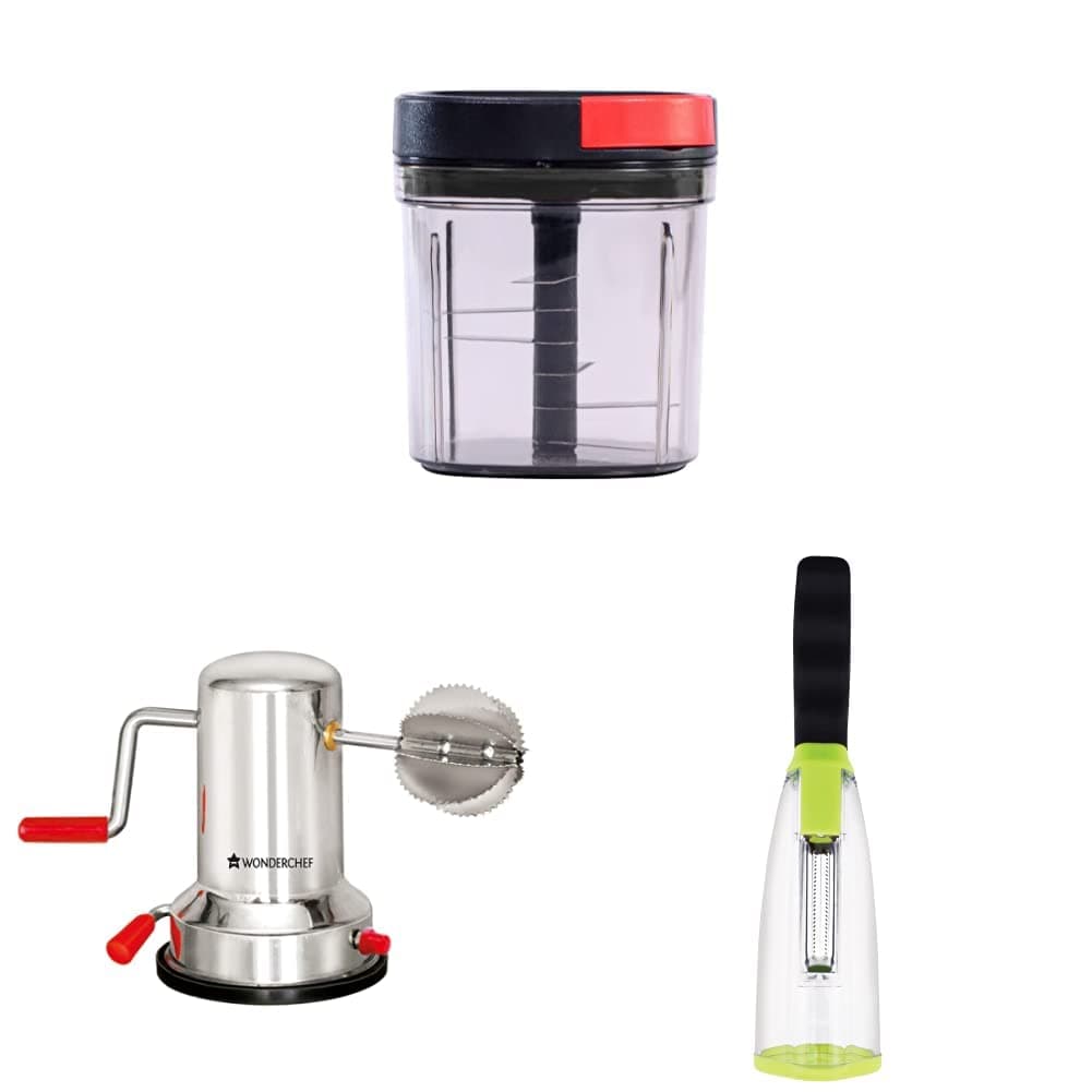 Wonderchef Glory String Vegetable Chopper with 6 Sharp, 900Ml, 1 Year Warranty&Wonderchef Coconut Scraper&Wonderchef Smart Multifunctional Vegetable/Fruit Peeler
