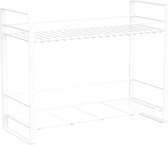 Decorlay Metal 2-Tier Kitchen Organizer Spice Rack | Bartan Stand | Jars and Bottle Holder | Storage Rack For Kitchen - White | Countertop, Tabletop