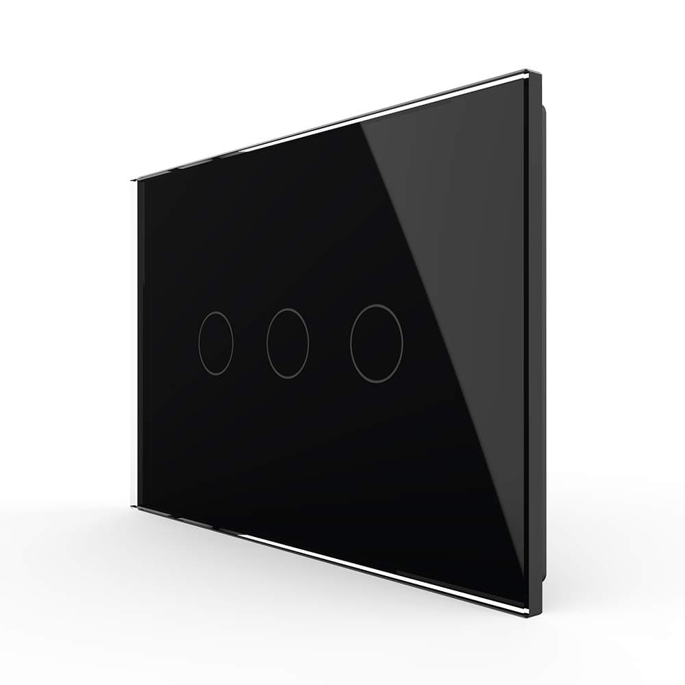 LIVOLO Touch Electrical Light Switch 1 Way Tempered Glass Panel Lamp Switch with Led Indicator,for Home,Office,No Neutral Required,3 Gang,Black, Fits Standard 3-Gang 118 Boxes (6.14"×2.36"×1.97")"