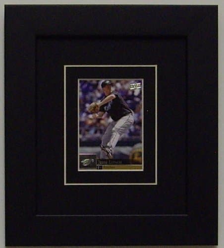 Trading Card Display Frame (1) Single Trading Card - Black (White Trim) Matting and Black Frame