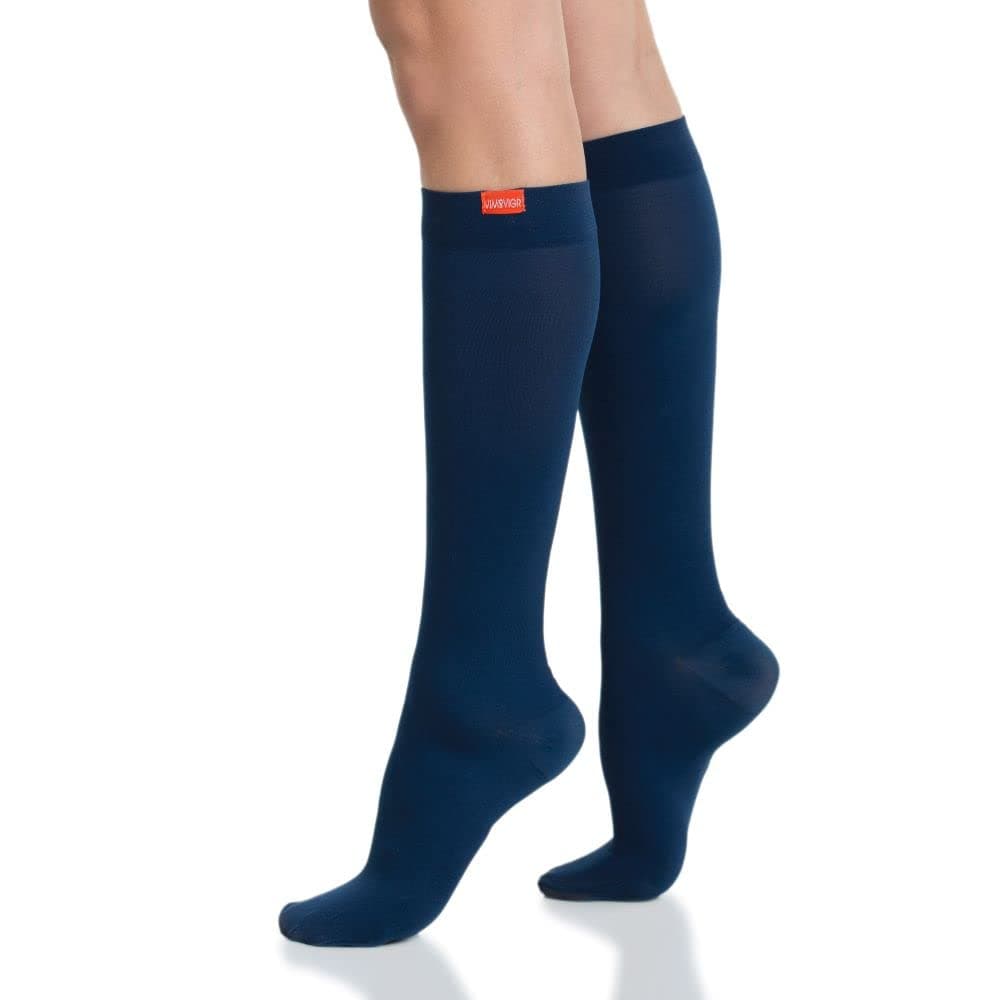 VIM & VIGR Moisture-wick Nylon 20-30 mmHg Graduated Compression Socks (Navy Solid, Large/X-Large Wide Calf (6))