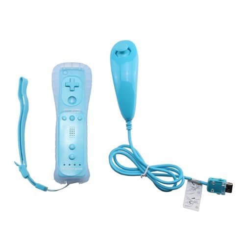 Blue Remote Controller And Nunchuck For Wii - Built-in Motion Plus