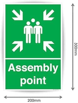 Fire Assembly Point Sign Outdoor (300 x 100 mm) Self Adhesive Waterproof Stickers Fire Safety Signs for Office, Hospitals, Schools & Malls Sara Prints®