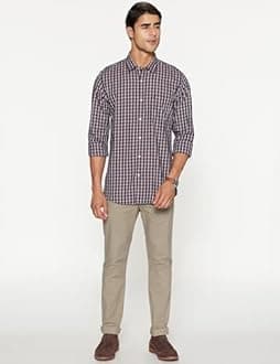 Peter England Men's Slim Fit Full Sleeve Checkered Casual Shirt | 100% Cotton | Premium Twill Weave