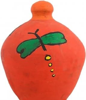 Keshika Clay Made Round Shape Piggy Money Bank Terracotta Clay Coin Bank/Undiyal/mitti gullak/Coin Box Gift for Kids Multi-Coloured (Green Butterfly, 1)