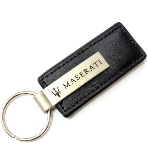 Black Leather Rectangular Key Chain For Maserati