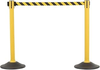 US Weight Crowd Control barriers- Sentry Stanchion with Retractable Belt Barrier– Easy Connect Assembly (2-Pack) Crowd Control Stanchions - Chevron Yellow/Black