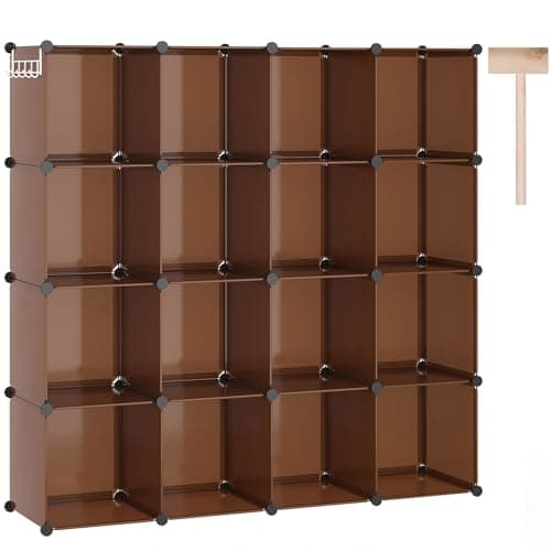 C&AHOME Cube Storage Organizer, 16-Cube Shelves Units, Closet Cabinet, DIY Plastic Modular Book Shelf, Ideal for Bedroom, Living Room, Office, 48.4" L x 12.4" W x 48.4" H Cocoa UPCS16C